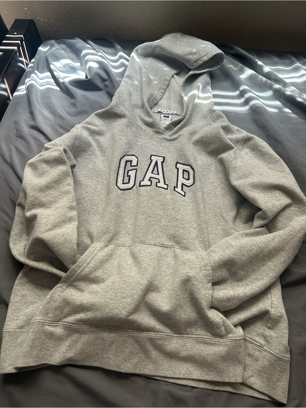 GAP Light Gray Pullover Hoodie with Navy Trim Logo